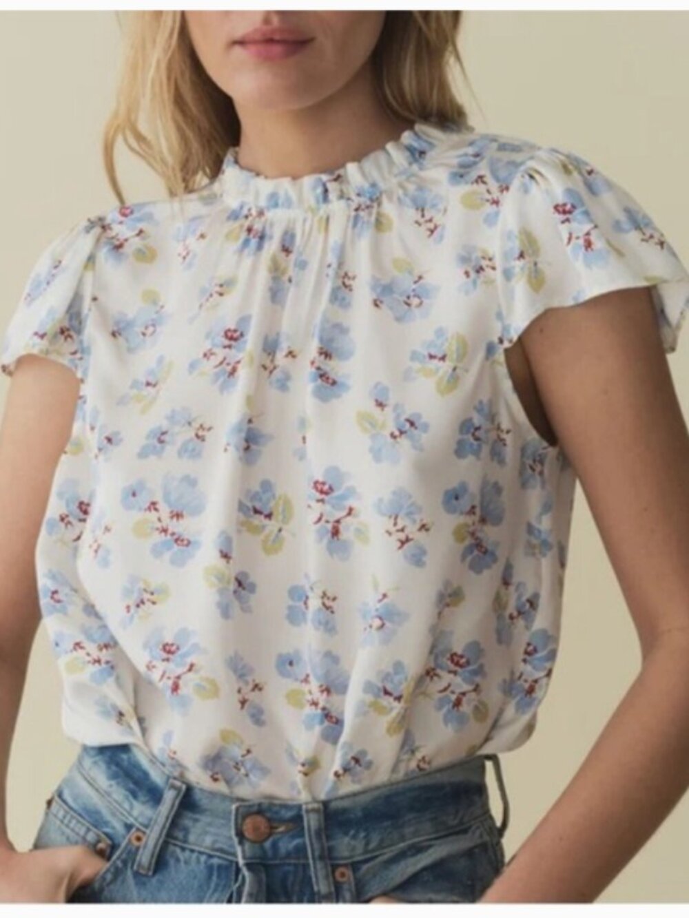 Doen Yvie Floral Blouse Top Bleu Frolicking Floral XS